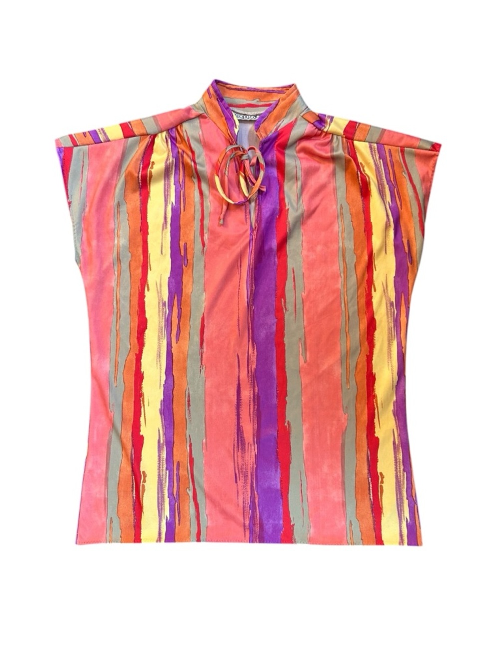 Vintage 90s Copy Cats Abstract Striped Mock Neck Top S/M Festival Art to Wear